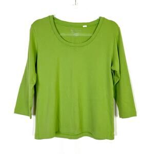 Chico's Green 3/4 Sleeve Tee Shirt Cotton Scoop Neck Chicos 2/ US Womens Large